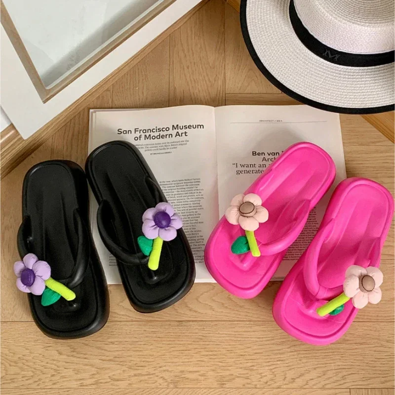 Women\'s Slippers Summer Flower Slides Sweet Girl Indoor Casual Soft Flip Flops Couple Outdoor EVA Non-Slip Beach Thick Sandal