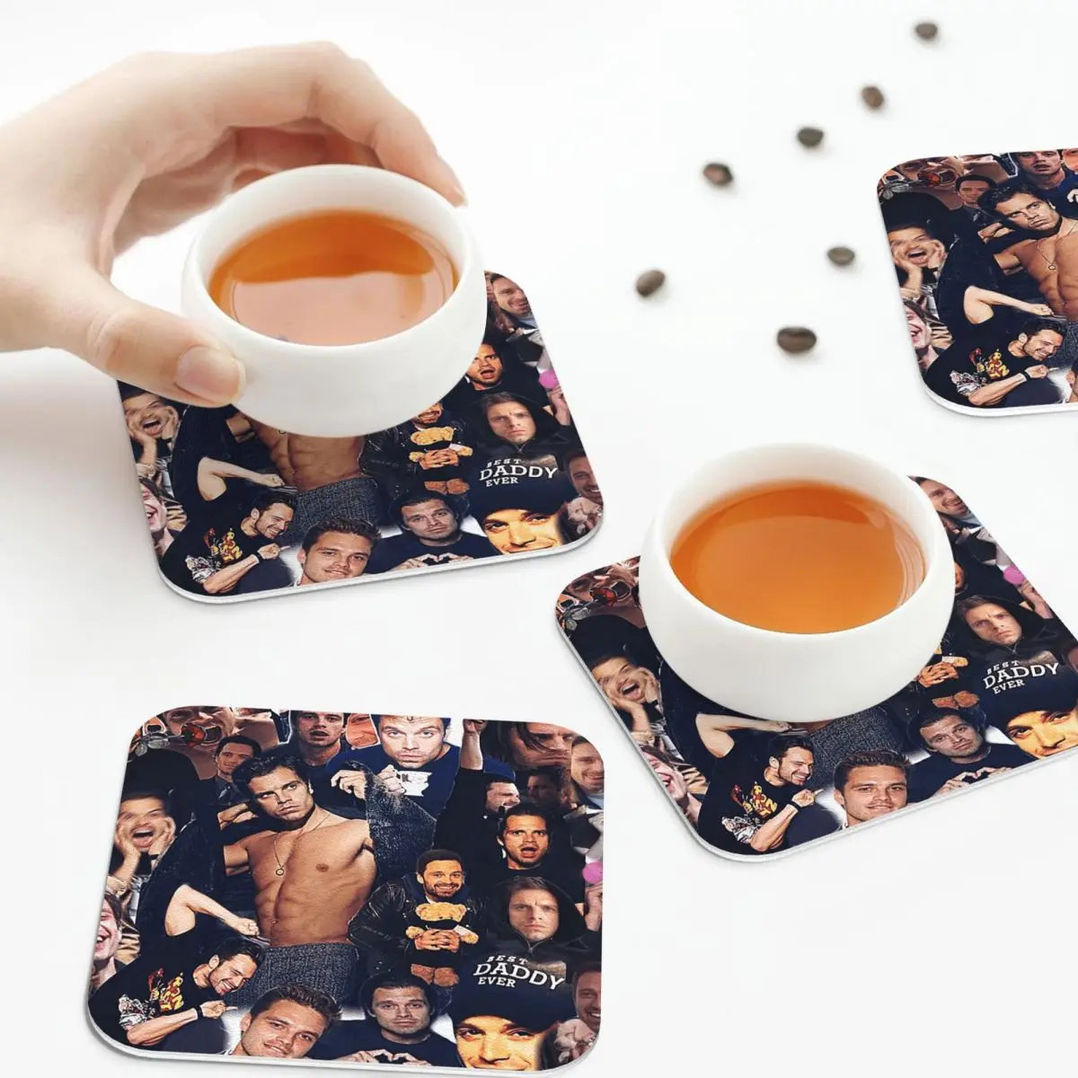 Sebastian Stan (collage Design) Coasters Kitchen Placemats Non-slip Insulation Cup Coffee Mats  Tableware Pads Set of 4