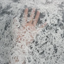 130CM Wide Super Luxury Chic Fabrics Wholesale Off White Bride Embroidered Fabric Strong Cording French Lace Cord Lace Sequins