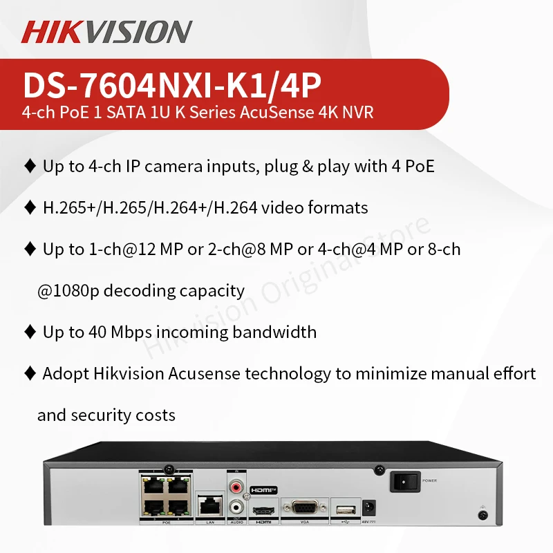 Imagem -02 - Hikvision Acusense 4k Nvr 16 Canais Câmera ip Gravador de Vídeo Poe Nvr Ds7604nxi-k1 4p Ds-7608nxi-k2 8p Ds-7616nxi-k2 16p