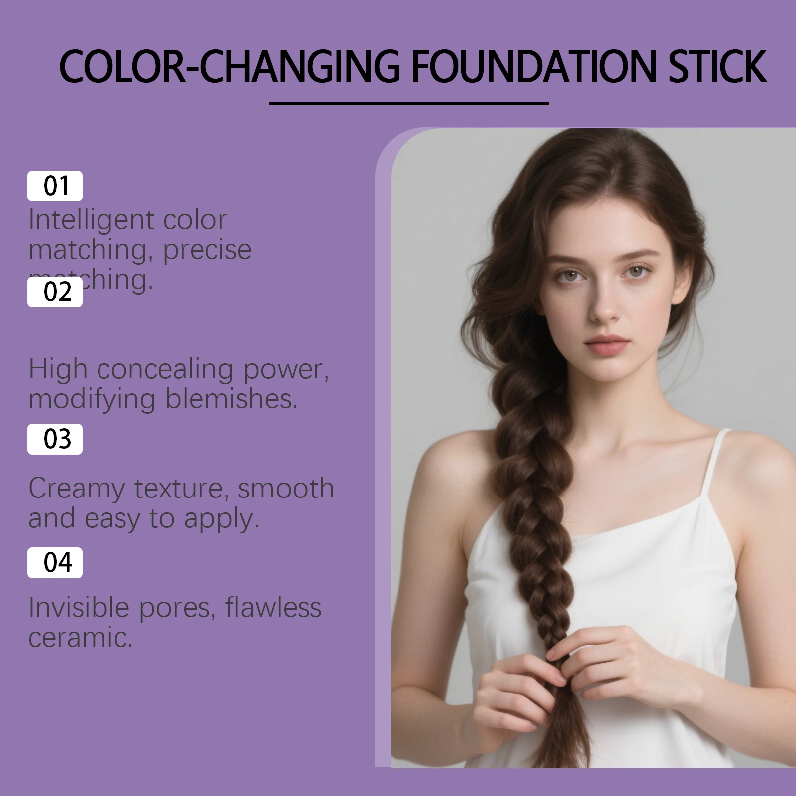 Farbwechselnder Foundation 2-in-1-Stift mit Pinsel, vollständig deckender, feuchtigkeitsspendender, leichter Concealer-Creme-Stift für alle Hauttypen. – Detail 8