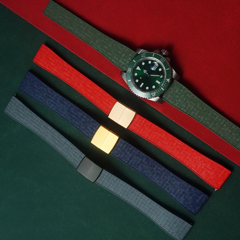 Luxury CTS Series FKM Rubber Watch Band for Rolex Datejust/Submariner Cartier 20mm 22mm  With Folding Buckle Waterproof
