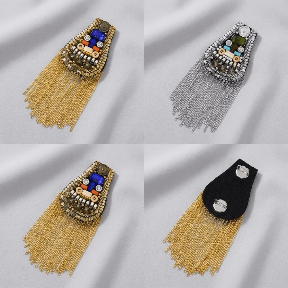Exquisite Epaulet Tassel Chain Shoulder Board Brooch Punk Fringe Shoulder Mark Badge Cool Beads Epaulette Unisex