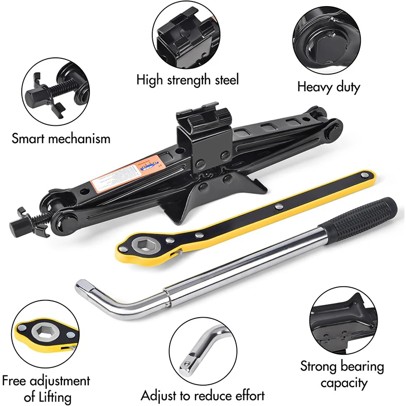 Updated Portable 2 Ton (4409 Lbs) Scissor Lift Jack For Car With Ratchet Wrench And Lug Wrench