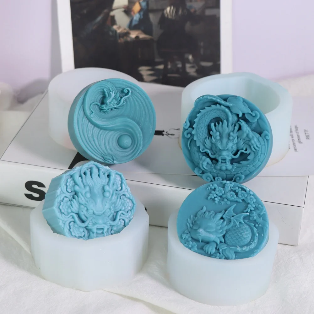 Exquisite Round Dragon Silicone Soap Mold Cute Animal Resin Soap Mold for Candy Mold Chocolate Cake Clay Candle Cake Decoration