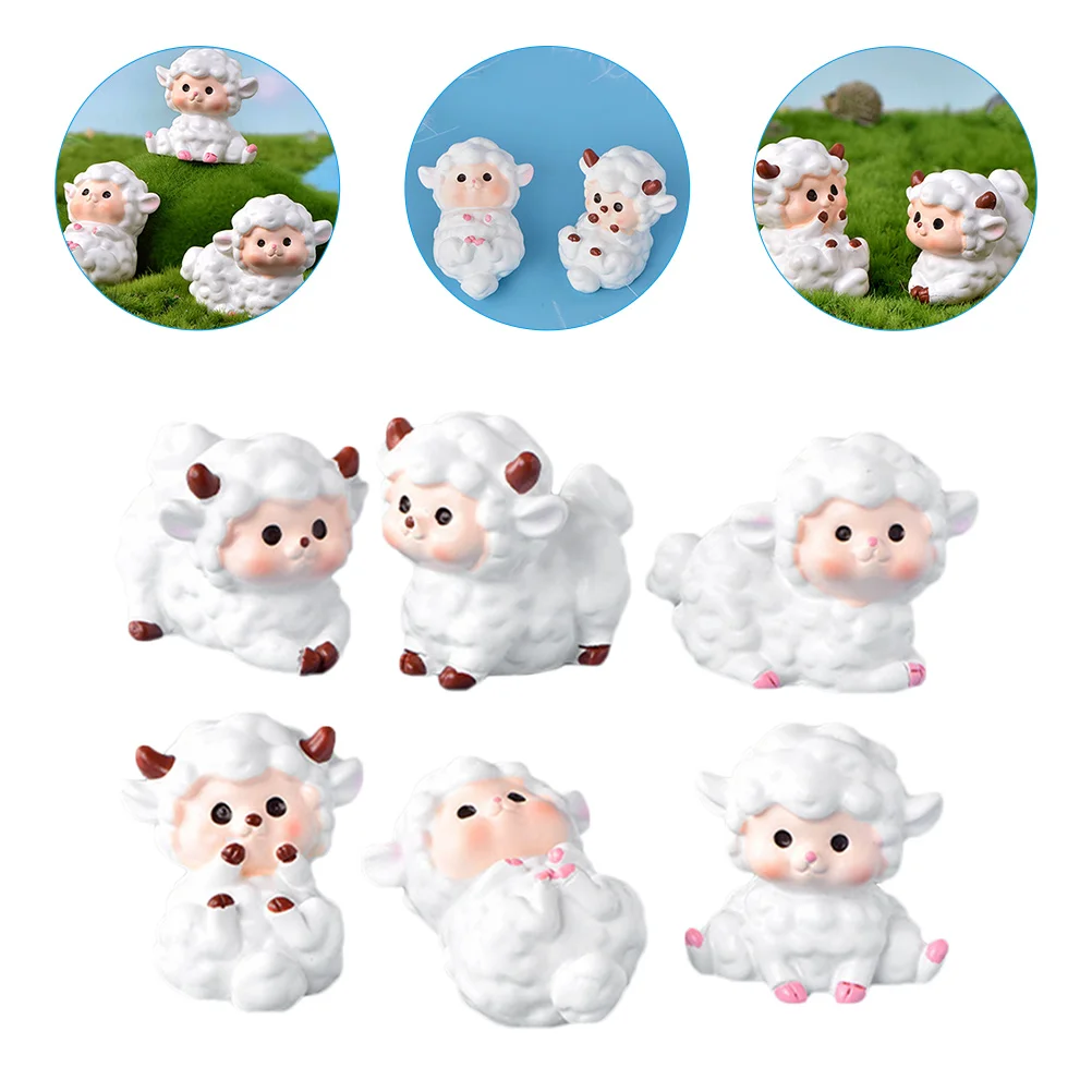 

6 Pcs Sheep Model Animals Simulation Container Gardening Ornament Resin Decor Accessories DIY Bonsai