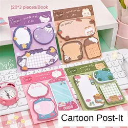 60 fogli di foglietti adesivi simpatico cartone animato colorato memo pad Ins Kawaii cancelleria pubblicata schede il suo promemoria messaggio carta materiale scolastico