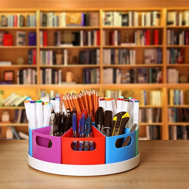 Top-Rotating Desk Organizer For Kids, Art Supply Storage Organizer For Marker Crayon Desktop Homeschool Offices Supplies