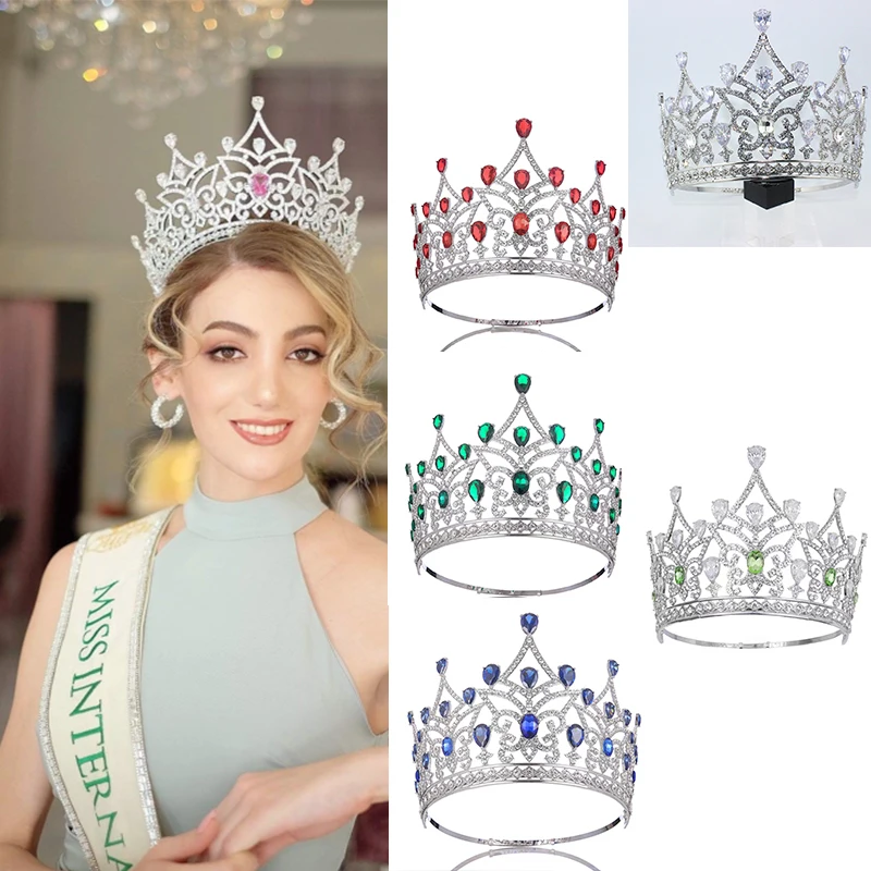 Levery Miss International Queen  Baroque Crown Zircon Big Crown for Miss Pageant