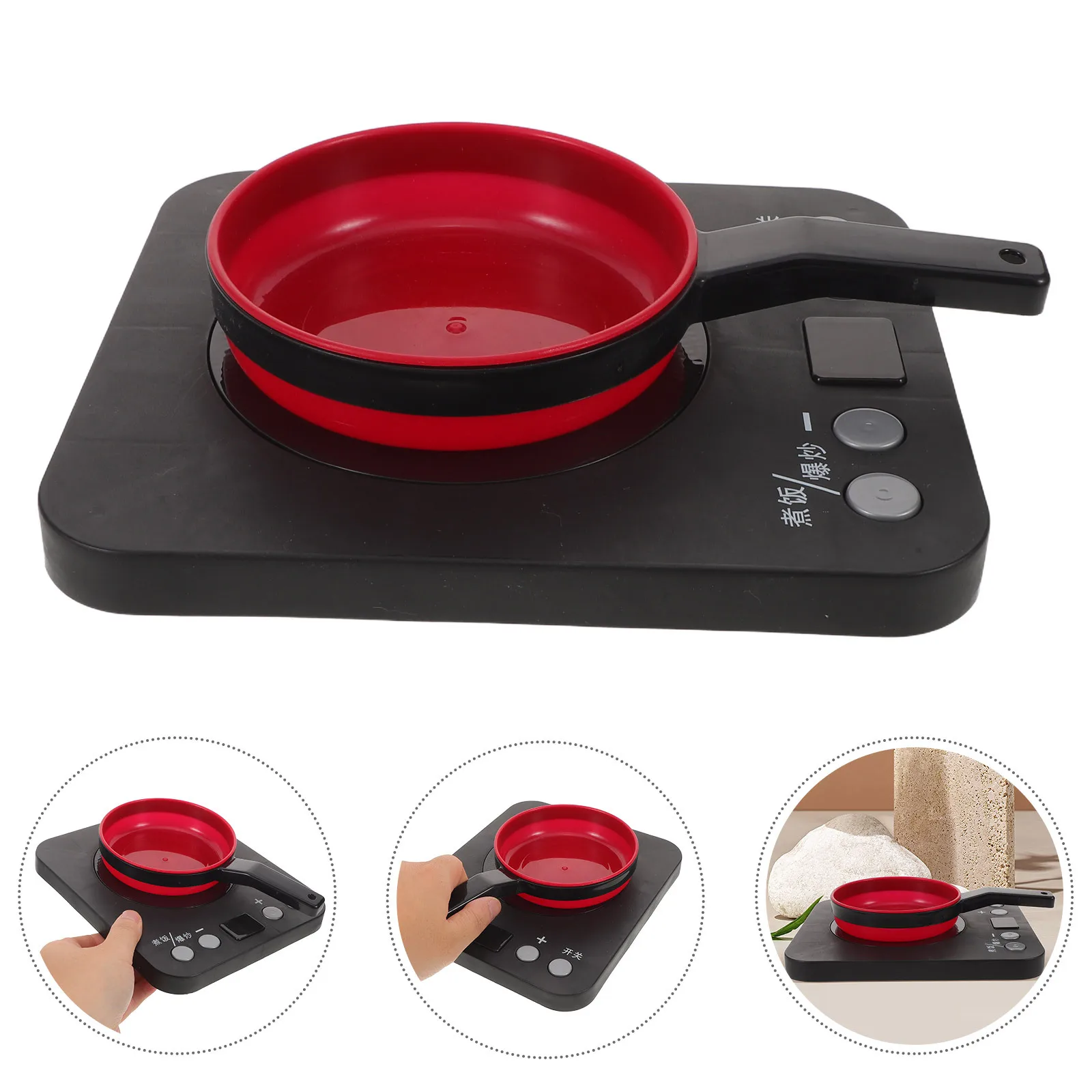 1 Juego de plástico para niños con cocina de inducción, sonido ligero, juego de simulación, aparato de cocina para niños, cocina, juego de simulación, cocina