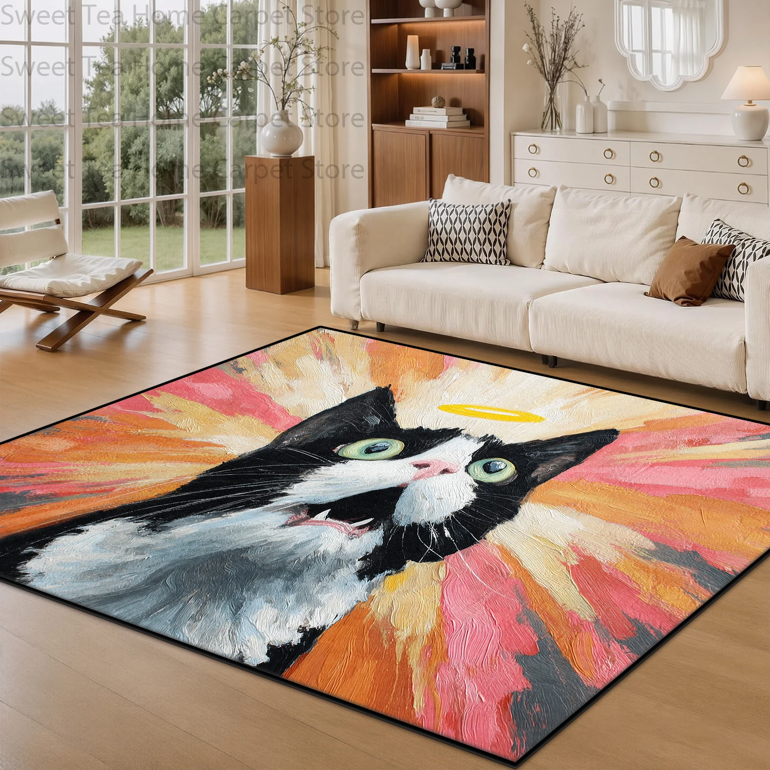 Modern Cute Style Cat Pattern Large Living Room Sofa Mat Non-slip Washable Bedroom Floor Carpet Soft Fluffy Study Large Area Rug