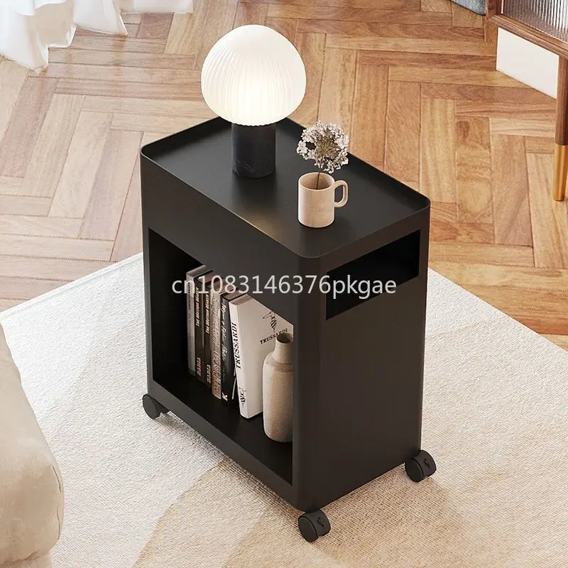 Nordic Modern Simple Household Movable Iron Sofa Side Several Side Cabinet Living Room Square with Wheel Small Coffee Table