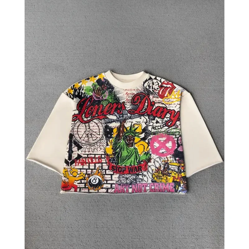 

Streetwear Y2K T shirt new trend hip hop graffiti large graphic print design shirt Harajuku retro oversized loose T shirt tops