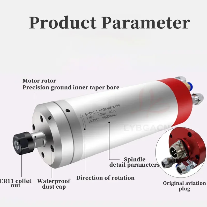 3.7KW Water-cooled Spindle Motor Bullet Type Spindle Motor Low Speed High Water-cooled Spindle Motor Engraving Head ER20 220V