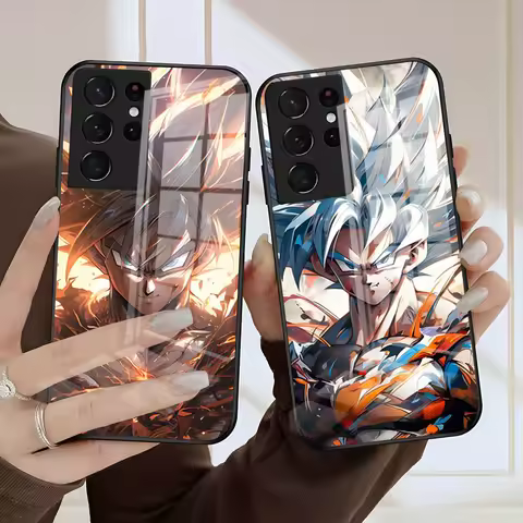 Anime D-Dragon Ball Son Goku Phone Case For Samsung S25 S24 FE S23 S22 S21 Plus S20 Ultra Note20Ultra Black Glass Cover
