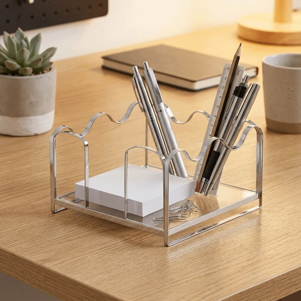 Scalloped Acrylic Sticky Note Holder Multi-Functional Square Shape Post Note Dispenser Durable Minimalism Notepad Holder