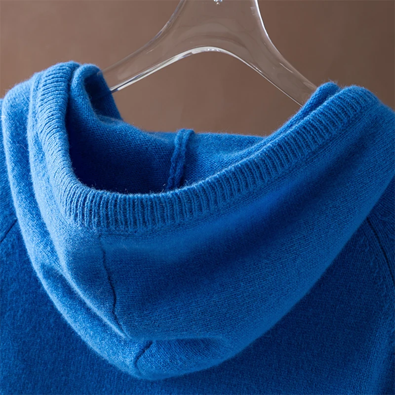 المرأة هوديي سترة 100% بحيرة الطبيعية الأزرق مقنعين الرقبة طويلة الأكمام البلوز الأعلى الدافئة الخريف الشتاء M1464