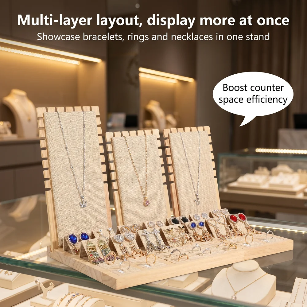 Wood Linen Jewelry Display Sta - Body Jewelry Holder ulasan dan harga