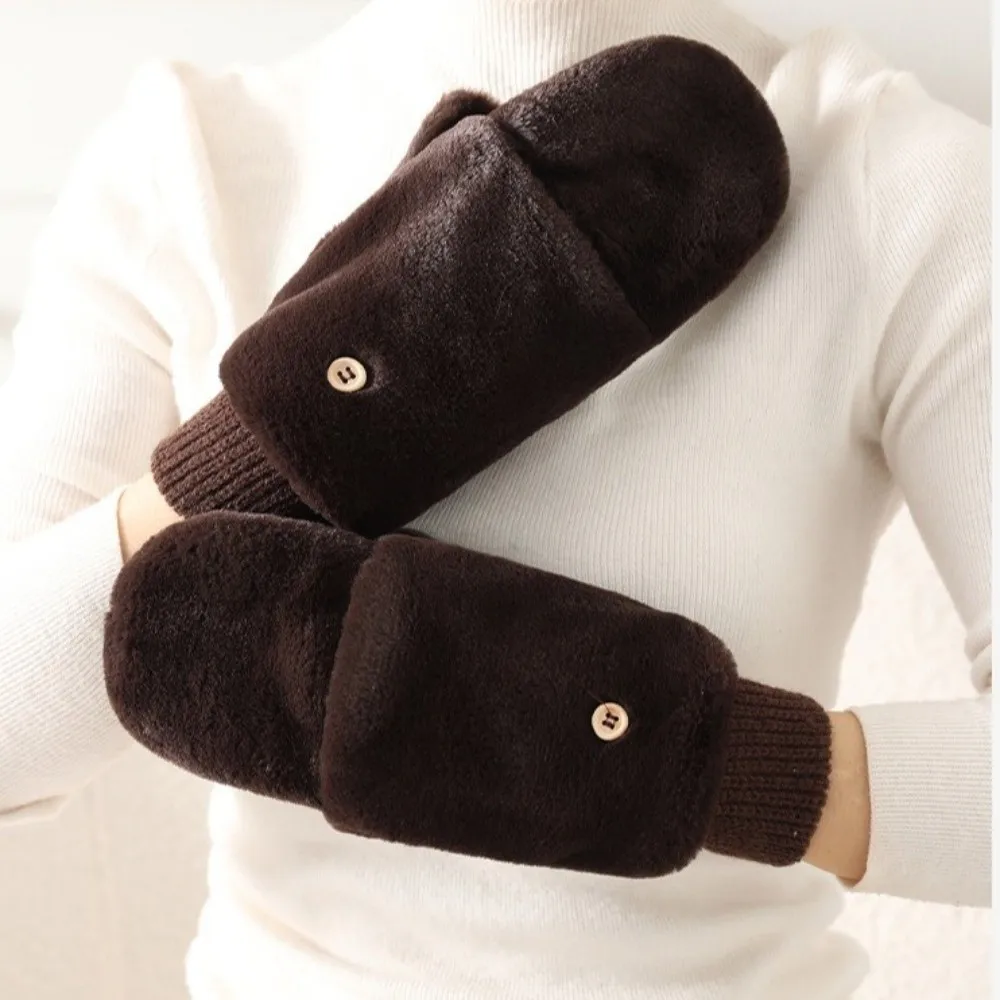 New Warm Gloves Knitted Cuffs Fingerless Flip Top Gloves Solid Color Button Closure Winter Gloves Cold Weather