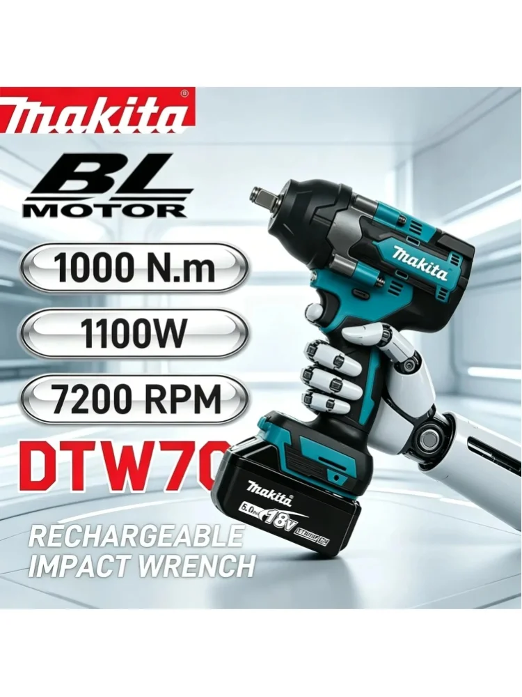 Makita Elektrischer Schraubenschlüssel DTW700 Akku Bürstenlos Multifunktional Wiederaufladbar 18V Lithium-Akku Autoreparatur Hochdrehmoment-Schlagschrauber