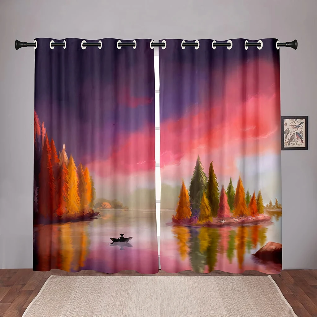 Nature Landscape Sunset Sea Blackout Window Curtains for Bedroom Living Room Bathroom Kicthen Door Hall High Shading New Pattern