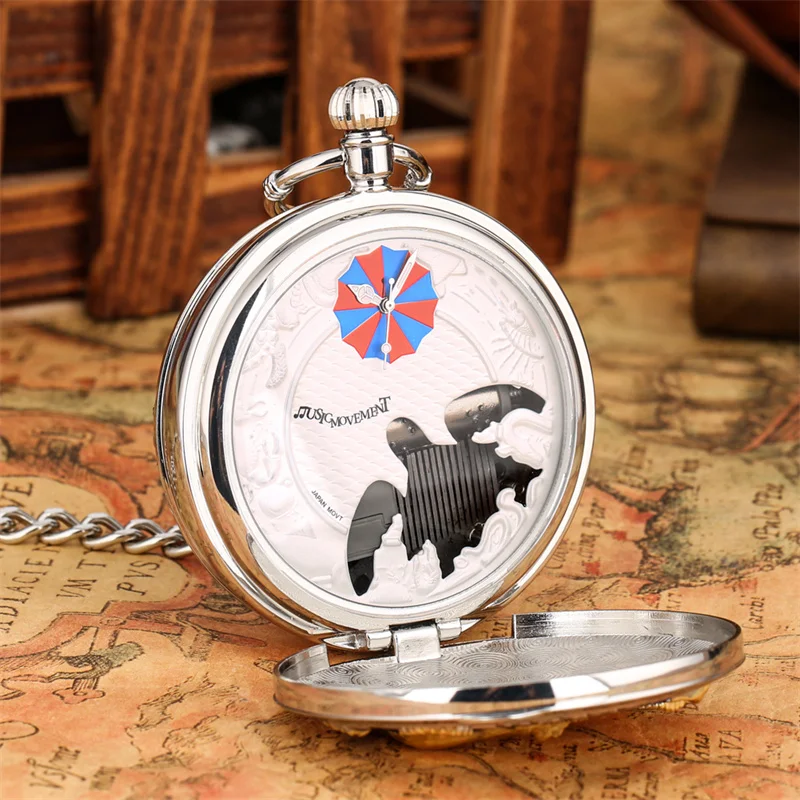 Antike Bronze-Taschenuhr mit Oktopus-Prägung und Quarzwerk, die das Lied „Castle in the Sky“ spielt – Detail 6