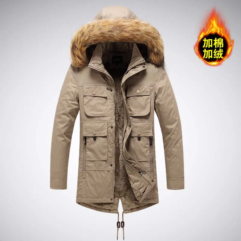 Parka de lã longa acolchoada masculina, jaqueta extragrande, jaqueta extragrande, casaco grosso, mais veludo, quente, casual, ao ar livre, marca, manter aquecido, inverno