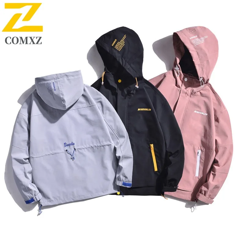 COMXZ 2025 Men Coat Spring Autumn Fashion Hooded Jacket Korean Handsome Versatile Letter Print Casual lightweight windbreaker