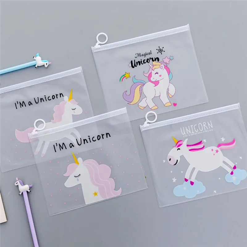 Unicorn Transparent PVC Frosted Zipper Bag Waterproof Storage Bag Women Travel Cosmetics Bag Office Stationery Bags Makeup Case