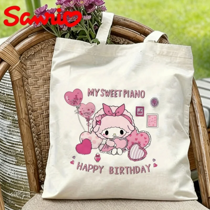 

1pc Kawaii Sanrio My Sweet Piano "Happy Birthday" Print Eco-friendly Canvas Shoulder Bag