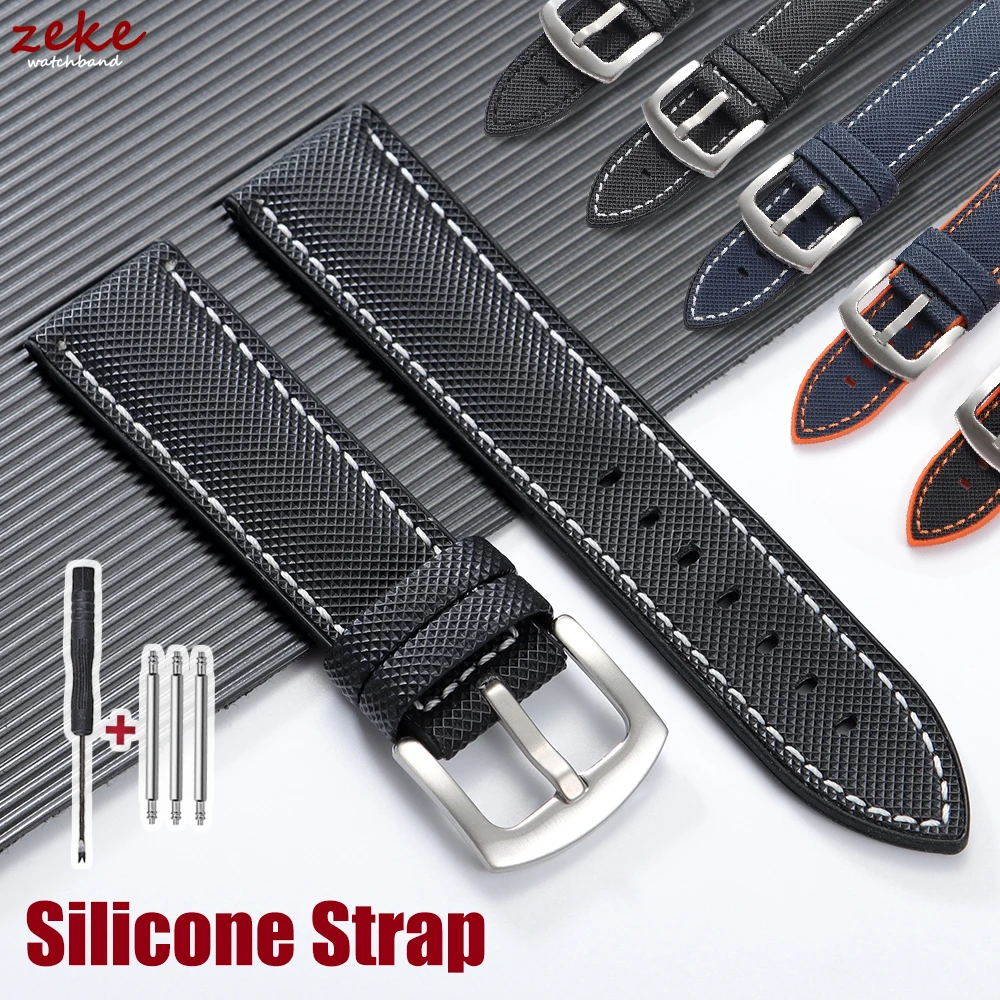 

20 мм 22 мм 24 мм силиконовый ремешок для часов премиум-класса с серебряной пряжкой, водонепроницаемый мягкий резиновый ремешок, сменный ремень, универсальные часы