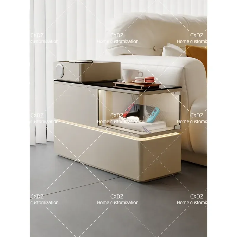 Modern Light Luxury Sofa Side Table with Wireless Charging High End Multi Function Small Coffee Table 2026 New Arrival