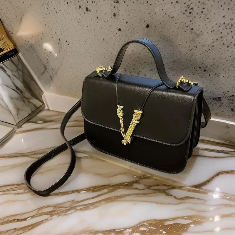 

Elegant Leather Crossbody Bag For Women Minimalist Vintage Designer Luxury Handbag With Letter Logo Stylish Tote Purse