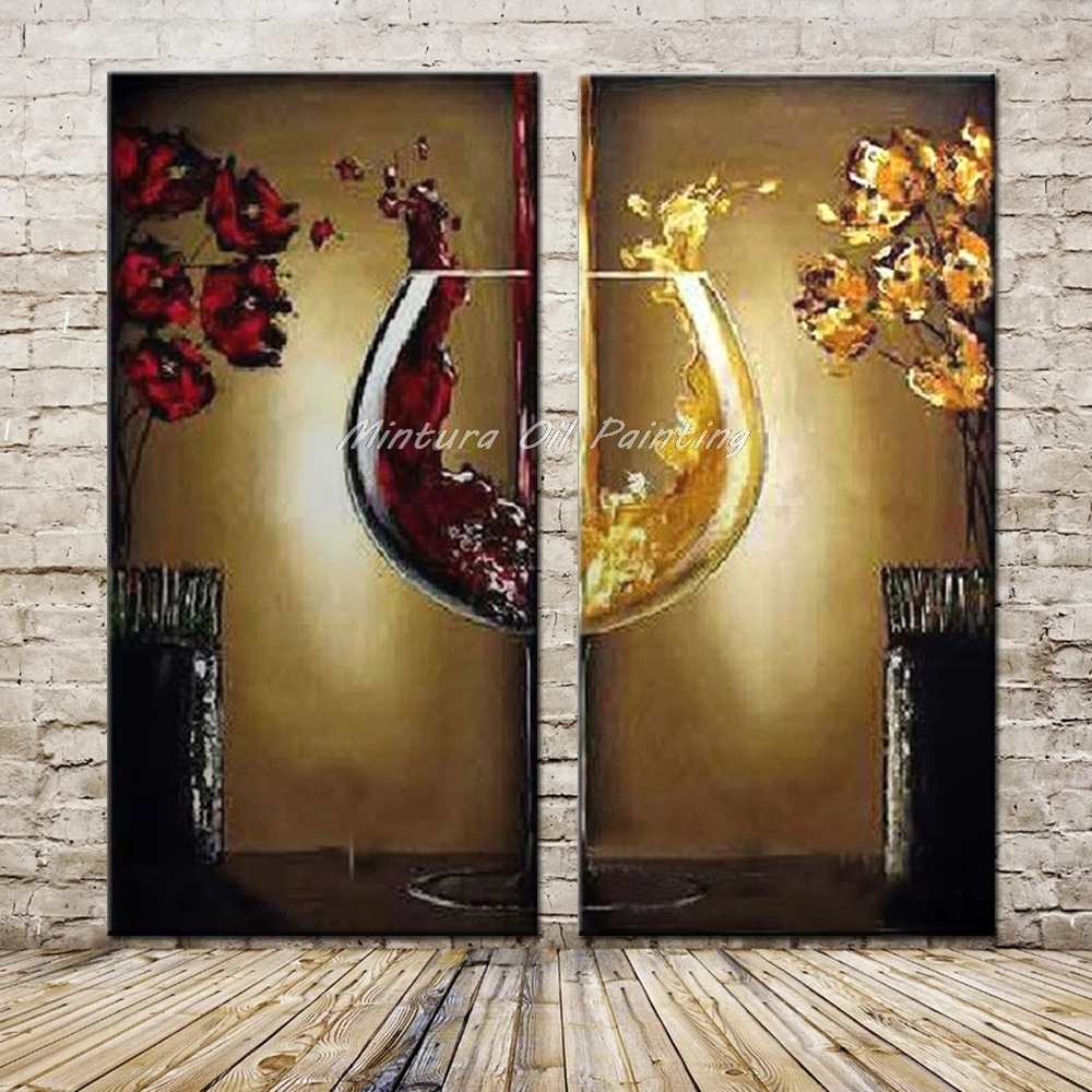 Mintura Handpainted Abstract Red Wine Glass Oil Paintings on Canvas,Modern Wall Art,Pictures for Living Room Wall Decor 2Pcs/Set