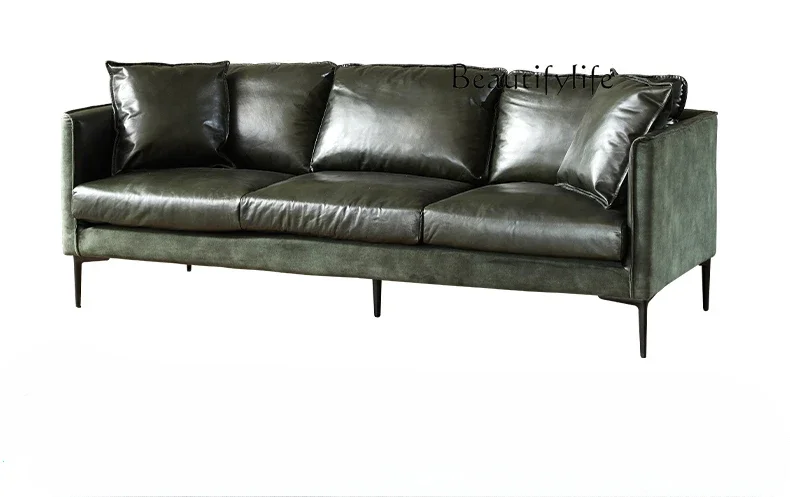 

Nordic modern simple small apartment leather sofa first layer cowhide light luxury three-person sofa