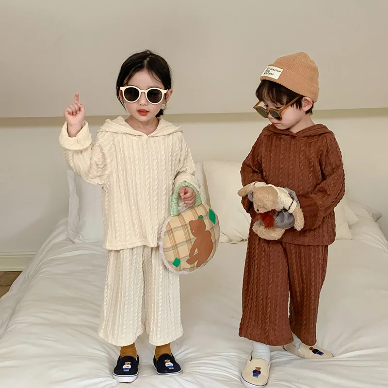 Autumn Kids Hoodie Sweater and Wide Leg Pants Clothing Set 2 Pcs Boys Knit Suit Girls Sweater