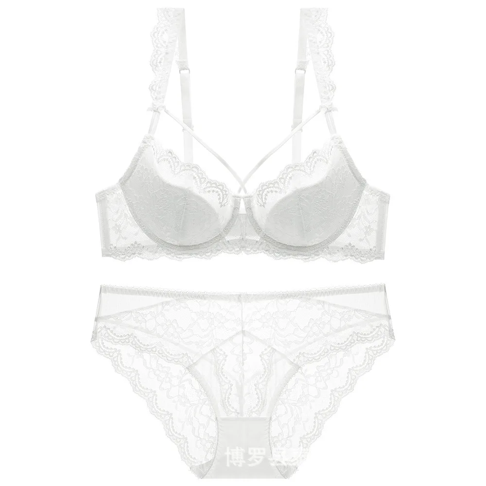 طقم حمالة صدر من الدانتيل الشفاف للنساء، طقم حمالة صدر ولباس داخلي مثير بتغطية كاملة، حمالة صدر أنيقة على الطراز الأوروبي MOYISU Tushy