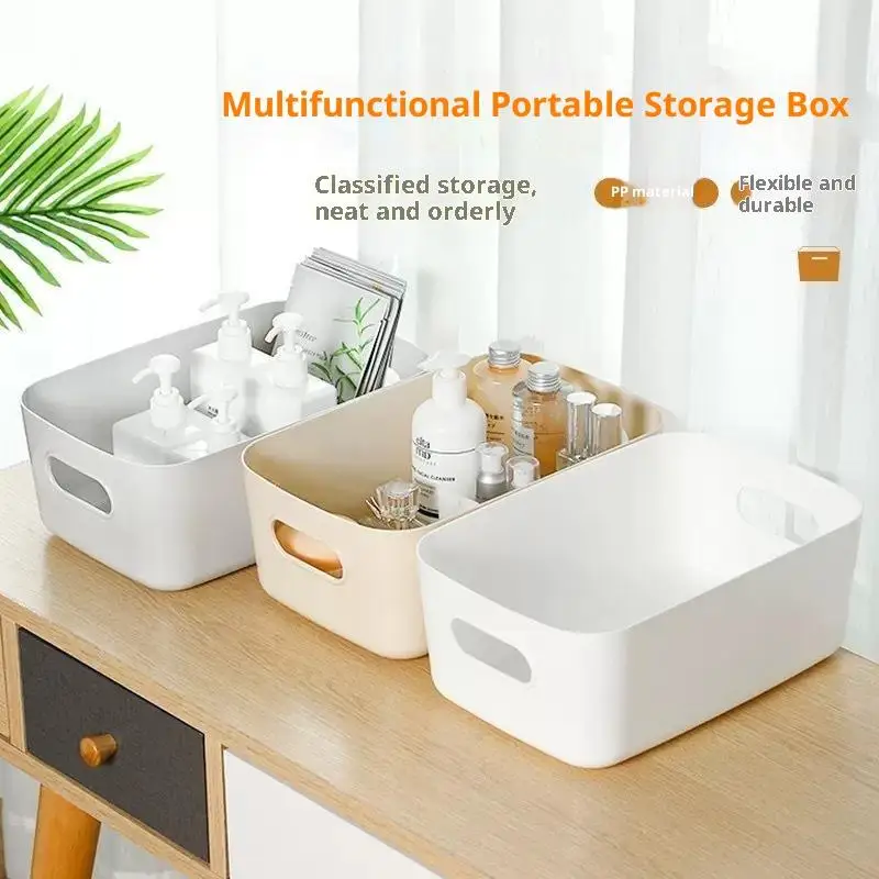 Plastic Storage Bins With Easy Grip Handles Durable Structure For Kitchen Bedroom Bathroom Organization