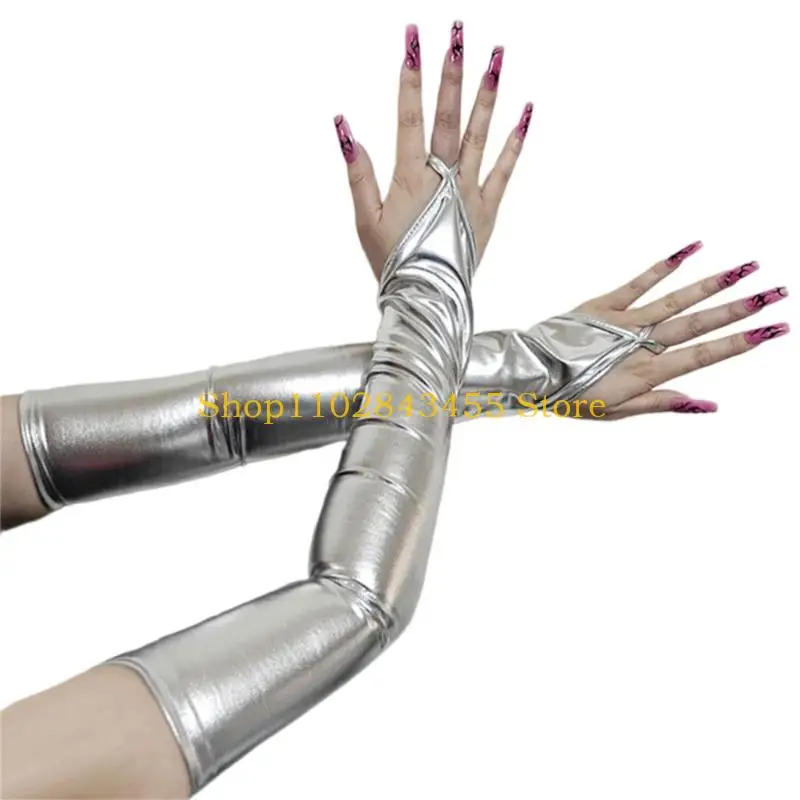 49MC High Gloss Faux Leather Long Gloves Various Shades For Style And Costume Play