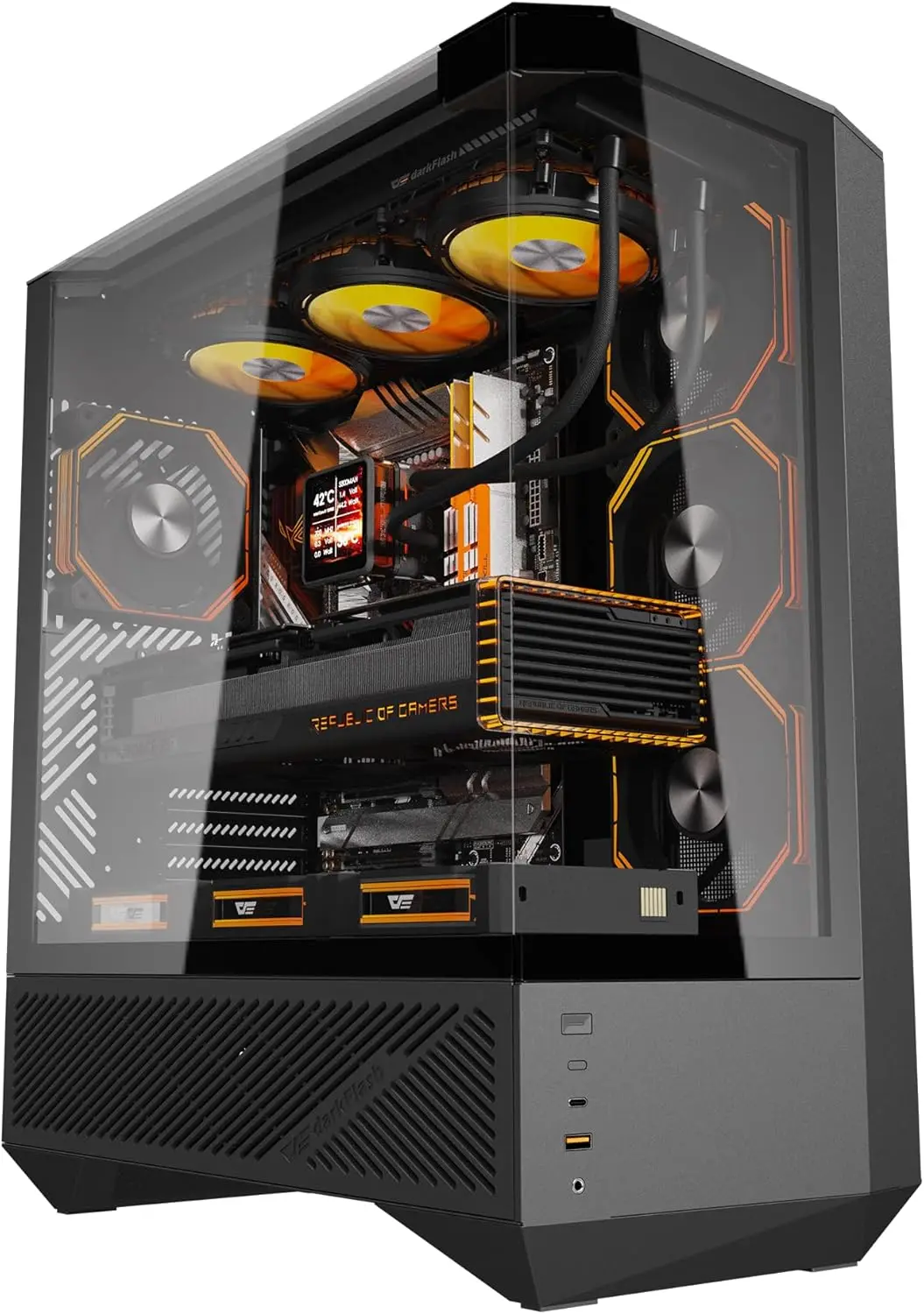 

ATX Full-Tower PC Gaming Case with High Airflow, 4 ARGB PWM Fans, 330° Tempered Glass View, Supports RTX 5090 up to 400mm