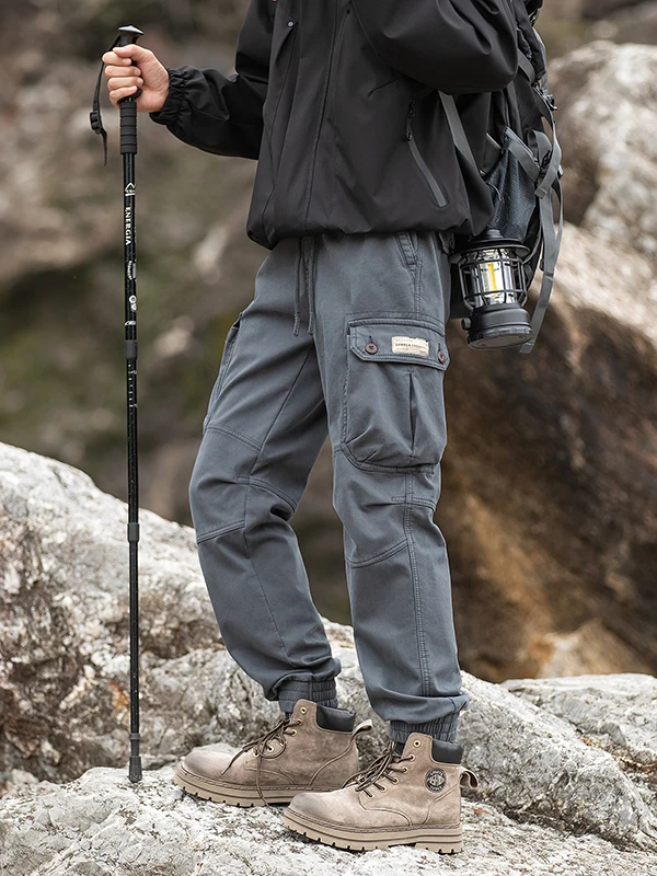 

Thickened Fleece Workwear Pants Men's Zippered Cuffed Pants Construction Site Casual Long Trousers Autumn Winter Cotton Blend