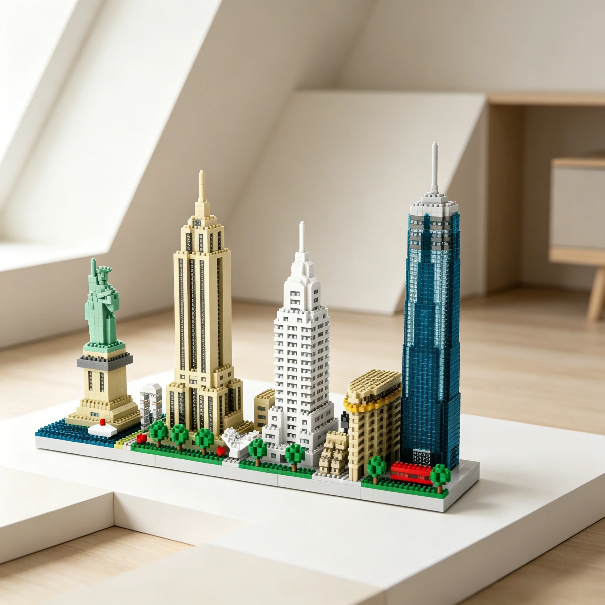 NYC Downtown Mini Bricks Statue of Liberty Empire State Building DIY Assembly Tabletop Collection Decor