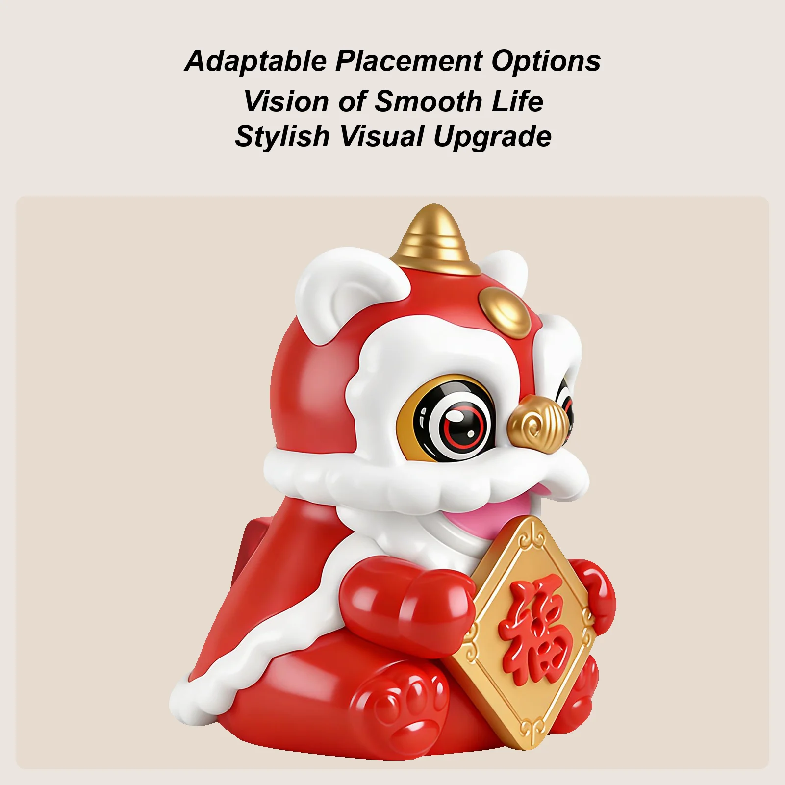 Cute Car Dashboard Figures Solar Powered Lion Dance New Year Tabletop Decor Auto Dashboard Ornaments For Drivers Collectors
