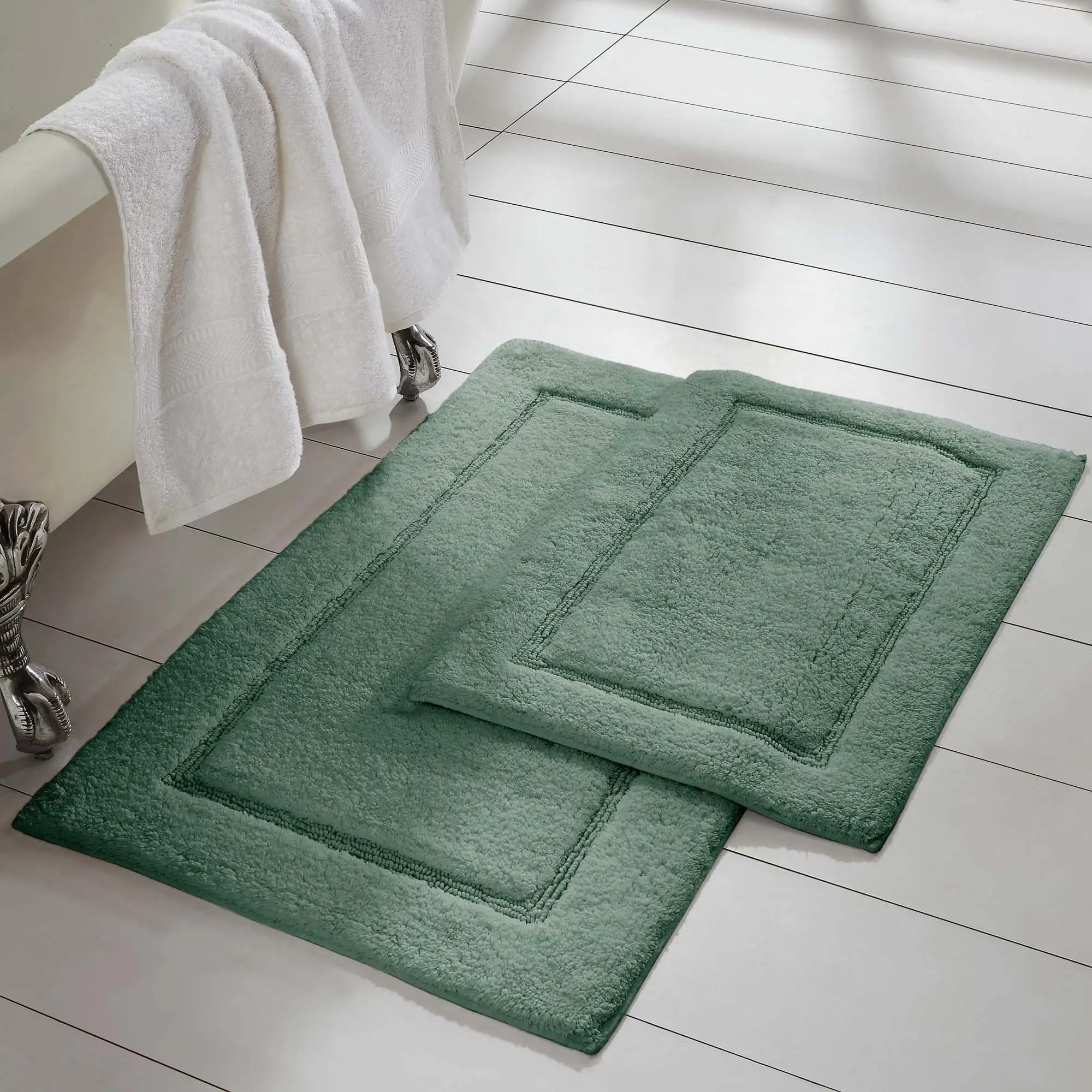 

Non-Slip Bath Rug Set Green 100% Cotton 17" X 24" & 21" X 34" (2 Pack) Made Entirely of Cotton for Durability with Daily Use