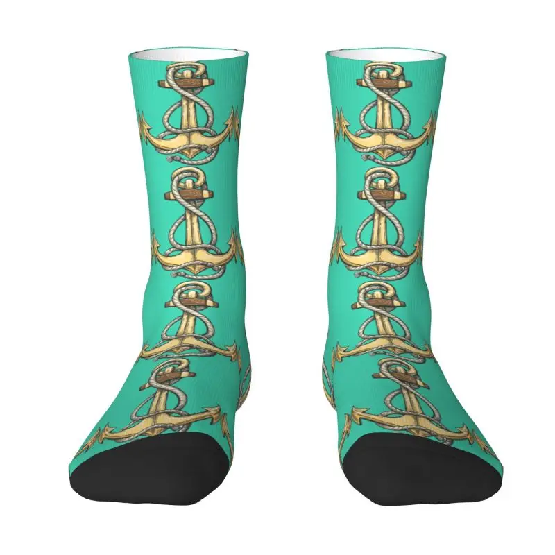 Custom Novelty Mens Nautical Anchor Dress Socks Unisex Breathbale Warm 3D Printing Sailor Adventure Crew Socks