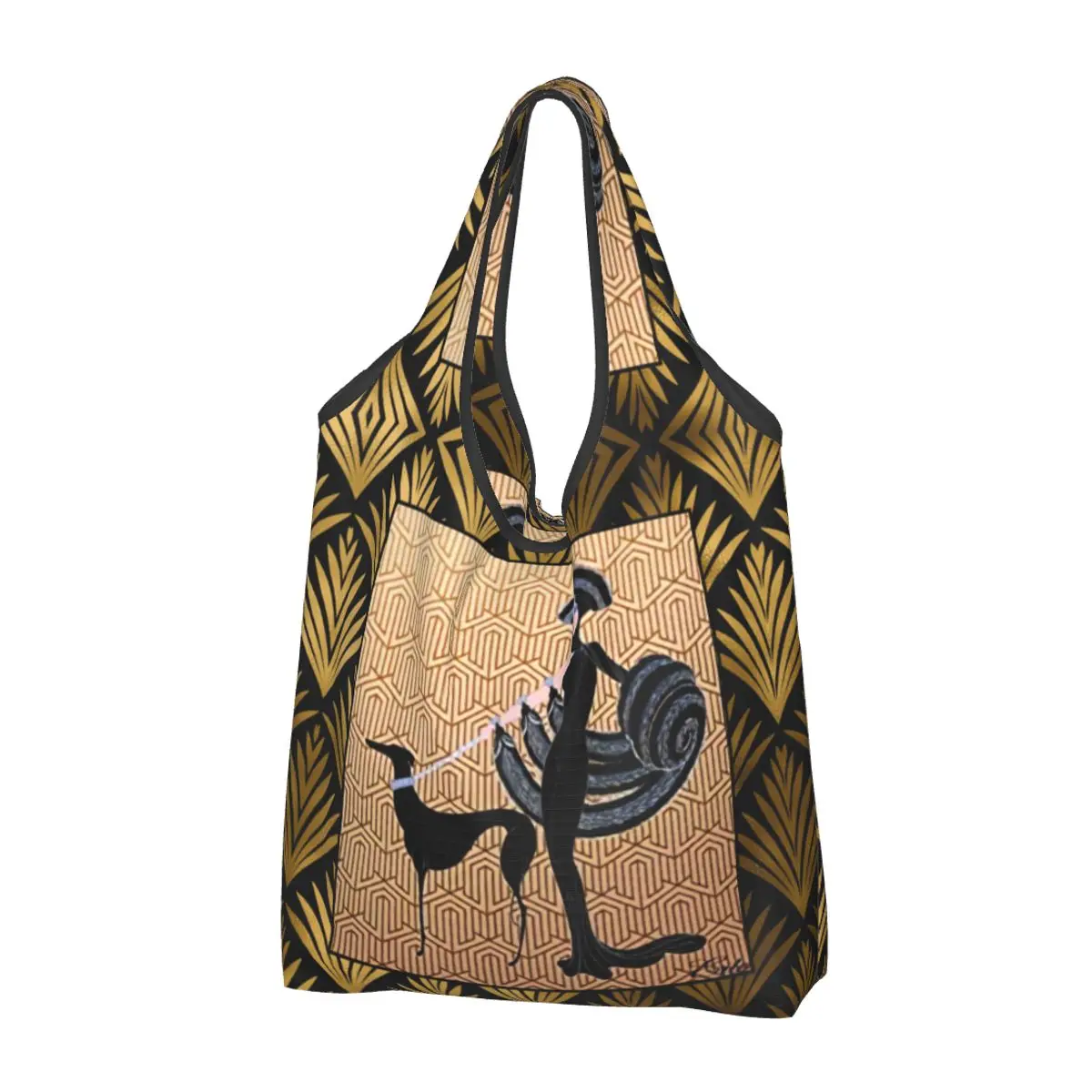 

Custom Art Deco Erte Greyhound Shopping Bags Women Portable Large Capacity Grocery Whippet Sighthound Dog Tote Shopper Bags