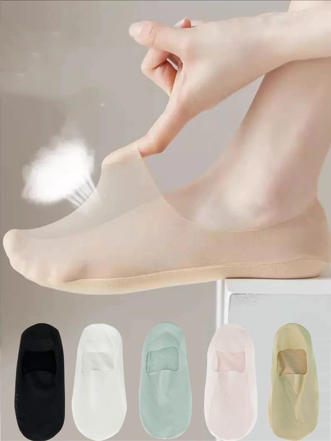 

Summer Women Sock Slippers Casual Solid Color Silicone Non-slip Low Cut Boat Socks Ultra-thin Breathable