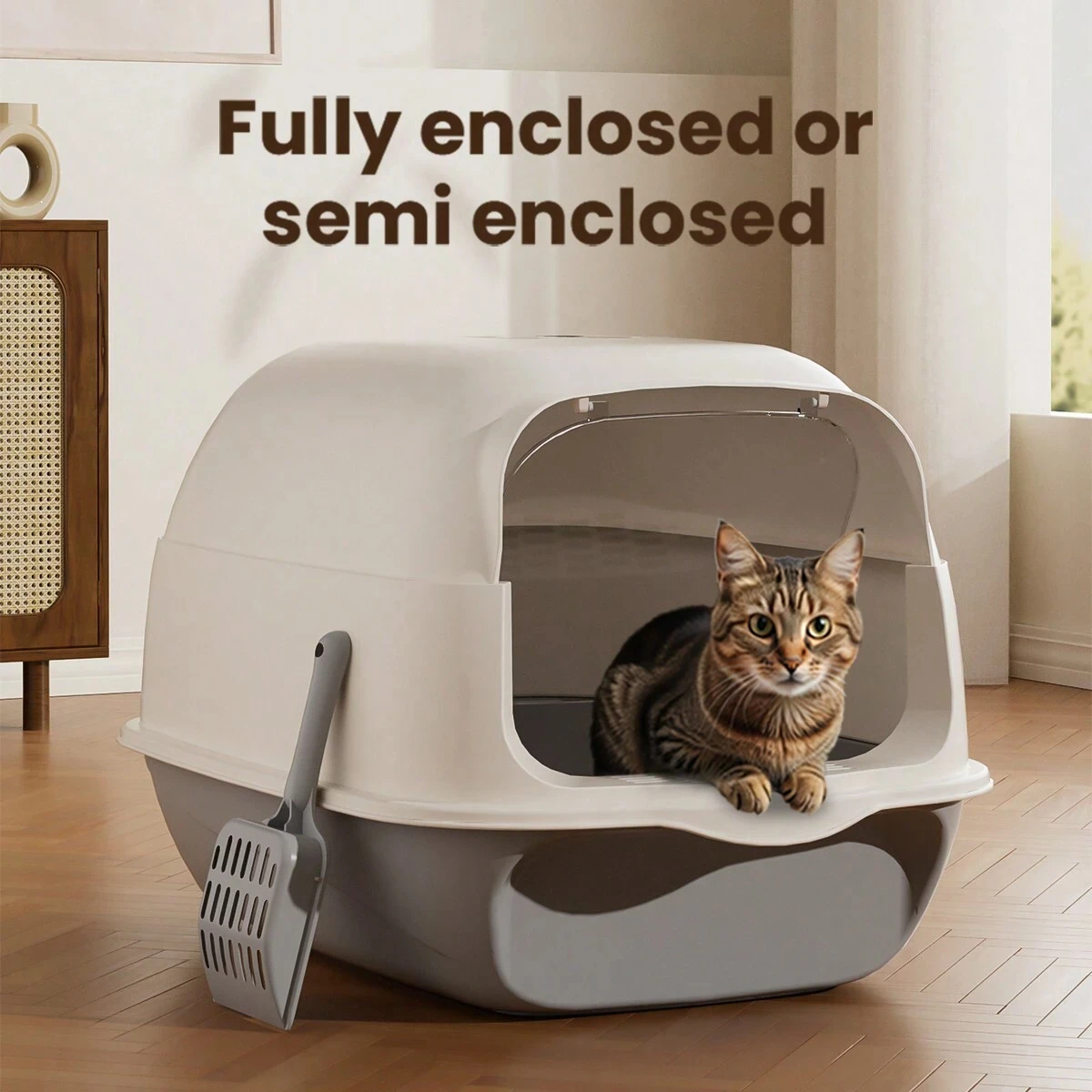 

Extra Large Cat Litter Box Anti-Leak Fully Enclosed, Demountabl Semi-Enclosed, Easy To Clean Preventing Outer Splash Large Space