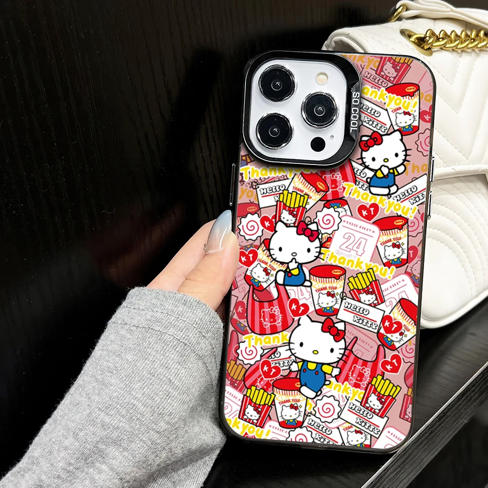 MINISO S-Sanrio Family Friends H-HelloKitty K-Kuromi Phone Case for iPhone 16 12 13 14 15 11 Max Pro Plus Laser IMD Color Shell