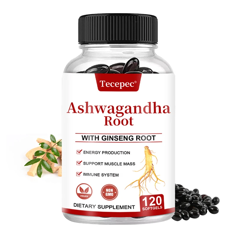 Organic Ashwagandha Root, Panax Ginseng Extract, Powerful Herbal Energy Supplement to Support Immunity, Muscle Mass & Endurance